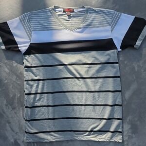 Vintage Mecca V Neck T‎ Shirt  Striped 90's Y2K Skate Street Comfort